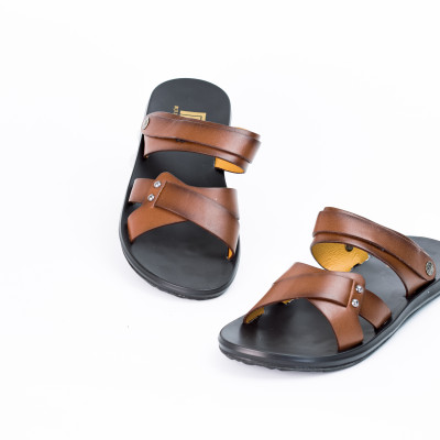 Dép nam quai ngang da bò Nappa cao cấp Bụi Leather E105, đế đúc nguyên khối đi êm chân, chính hãng