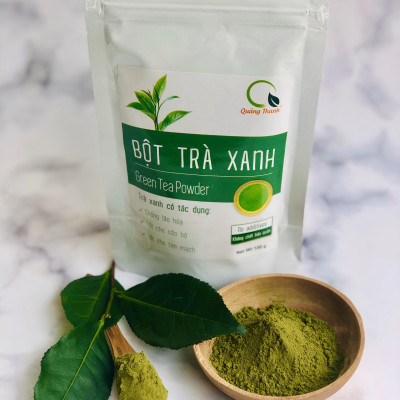Bột Trà Xanh Sấy Lạnh Nguyên Chất Quảng Thanh Gói 100gr - Đắp mặt làm dịu da, kháng khuẩn, kháng viêm, giảm cân