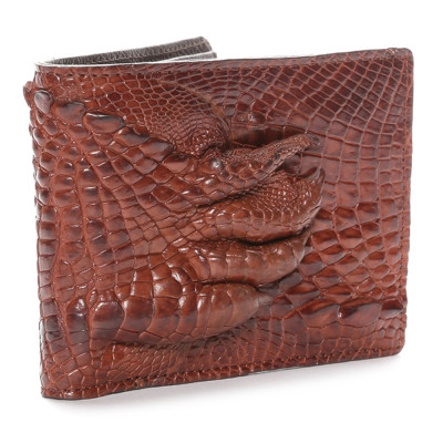 HJ2233 - Bóp nam Huy Hoàng da cá sấu gù chân màu nâu đỏ