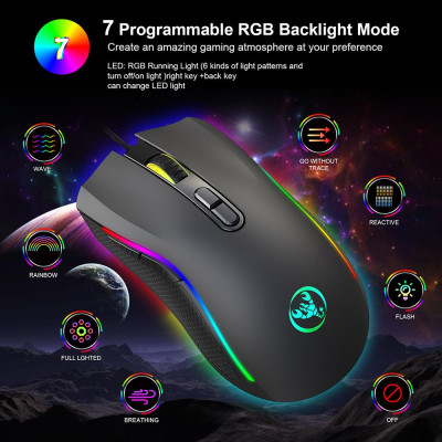 
Chuột chơi game phát sáng đầy màu sắc HXSJ độ phân giải vĩ mô Chuột chơi game RGB có thể lập trình A869