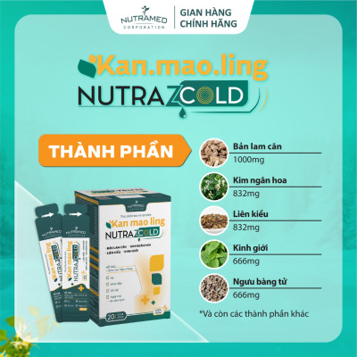 Gói uống tăng cường hệ miễn dịch, làm giảm triệu chứng nhanh chóng cho cảm cúm, cảm lạnh Kan Mao Ling Nutrazcold - 1 hộp x 20 gói x 10ml - Nutramed