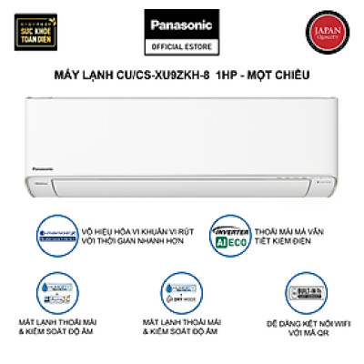 Máy lạnh/Điều hòa Panasonic CU/CS-XU9ZKH-8 - Công suất 1HP - Một chiều - Lọc sạch không khí nanoeX - Kết nối wifi - Hàng chính hãng