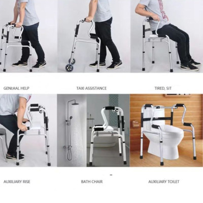 Khung tập đi hỗ trợ đi lại có ghế ngồi khi mỏi chân, thiết kế tay cầm 2 tầng hỗ trợ vịn nắm chắc chắn, chính hãng Nikita