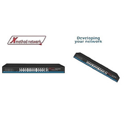 Bộ chuyển mạch 26 port unmanaged Ethernet switch, 24 port Fast Ethernet PoE, 2 SFP, 300W power supply - Xmethod Network - Hàng chính hãng 