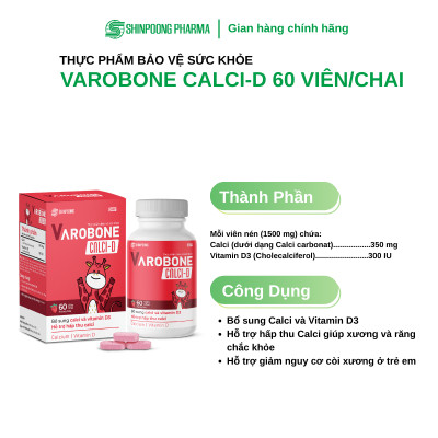 TPBVSK VAROBONE CALCI D - Viên Nhai Hương Dâu Bổ Sung Calci Và Vitamin D3 Cho Trẻ Em -  Shinpoong Pharma (Hộp 60v)