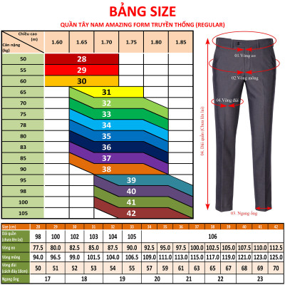 Quần tây nam công sở hiệu Amazing, form truyền thống, hoạ tiết vân chìm, không ly