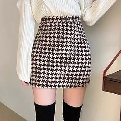 Chân váy dạ lông cao cấp họa tiết hình răng sói