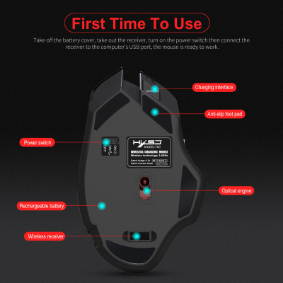 Chuột chơi game không dây HXSJ T60 không dây 2.4G với DPI có thể điều chỉnh