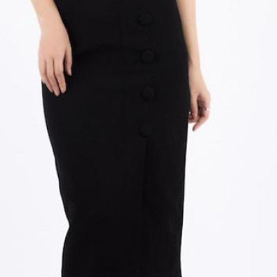 Chân Váy Midi Cúc Bọc De Leah - Đen