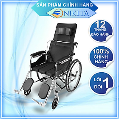 Xe lăn tay ngã lưng 6 nấc, có đệm và bô vệ sinh - NIKITA N213-1