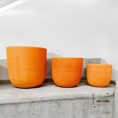 Bộ 3 Chậu Gốm Đất Nung Để Bàn Vân Da Rắn