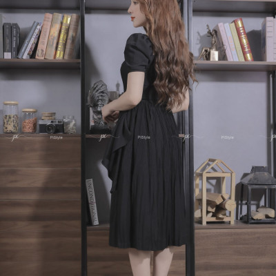Váy Eo Cách Điệu Màu Đen 23V001 Cao Cấp Pi Style