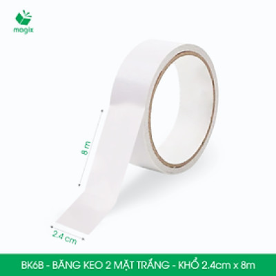 BK6B - 6 cuộn băng keo 2 mặt siêu dính - Khổ 2.4cm x 8m - Băng dính 2 mặt, băng keo hai mặt