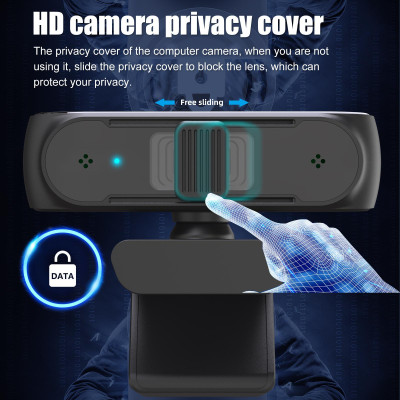HXSJ S2 USB Webcam 2.5K FHD PC 5MP Webcam with AF Light Correction and Dual Mics for Video, Teaching with Privacy Cover
