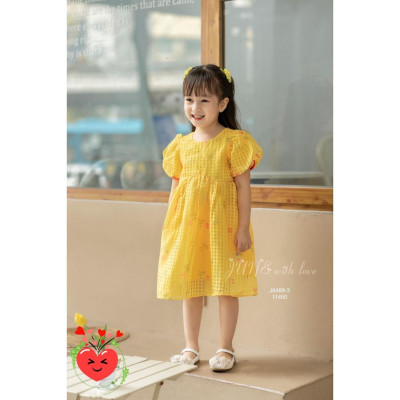 Đầm babydoll hoa cho bé gái tay phồng phong cách Hàn Quốc từ 12-35kg chất vải tơ mềm mát