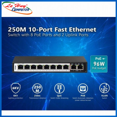 Bộ Chia Mạng Switch D-Link DES-F1010P-E 10 Cổng 10/100Mbps với 8 Cổng PoE và 2 Cổng Uplink -  Hàng Chính Hãng