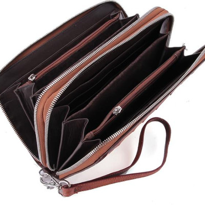 Ví Da Đà Điểu Nhiều Ngăn Huy Hoàng HT3414 (11 x 22 cm) - Nâu Đỏ 