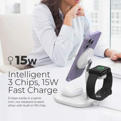 Đế Sạc Không Dây Mazer 3-in-1 Dành Cho Điện Thoại Thiết Kế Nhỏ Gọn Sang Trọng Đèn Báo Thông Minh Công Suất Sạc An Toàn Hàng Chính Hãng