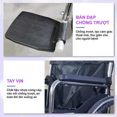 Xe lăn tay ngã lưng 6 nấc, có đệm và bô vệ sinh - NIKITA N213-1