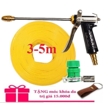  Bộ dây vòi xịt nước rửa xe,tưới cây .tăng áp 3 lần, loại 3m,5m 206318 đầu đồng,đai,nối nhựa vàng+ tặng móc khoá