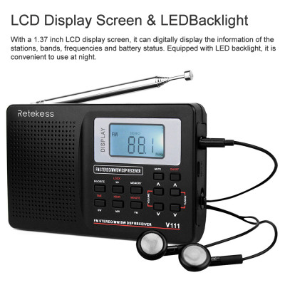 Radio kĩ thuật số Retekess MW / FM / SW Radio âm thanh nổi 9KHz Pocket World Band Điều chỉnh kỹ thuật số Radio Mini DSP