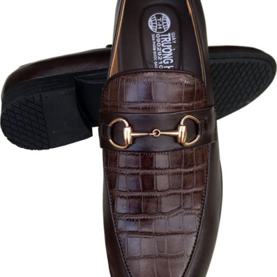 Giày tây nam Trường  Hải da bò dập vân cá sấu màu nâu  cao cấp đế cao 4cm GT210