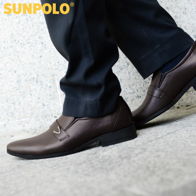 Giày tây nam da bò đế cao su mũi nhọn SUNPOLO SKT116 phiên bản nâu
