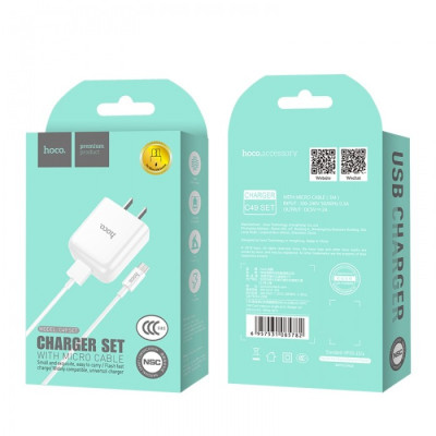 Bộ Củ Sạc Kèm Cáp Sạc Micro Hoco C49 - Micro + Tặng Kèm Ghế Đỡ Điện Thoại Chữ O - Hàng Chính Hãng