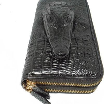 Ví nữ da cá sấu Huy Hoàng nhiều ngăn đầu cá sấu màu đen HT3725