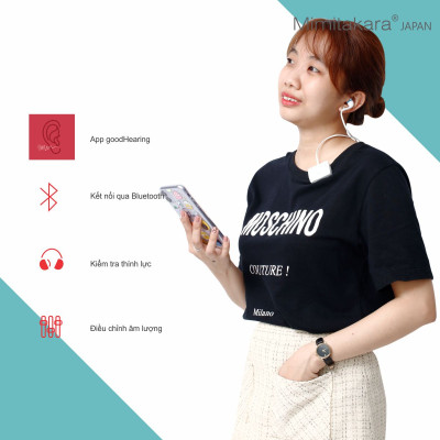 Máy trợ thính 2 tai nghe, bluetooth, pin sạc, ứng dụng smartphone Mimitakara (JAPAN) UP-6E52