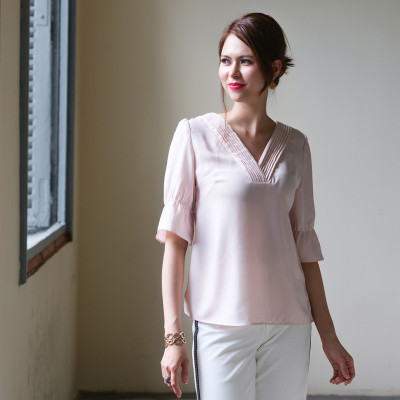 Áo Xếp Ly Áo Kiểu Thời trang thiết kế Hity TOP143 (Hồng Anh Đào)