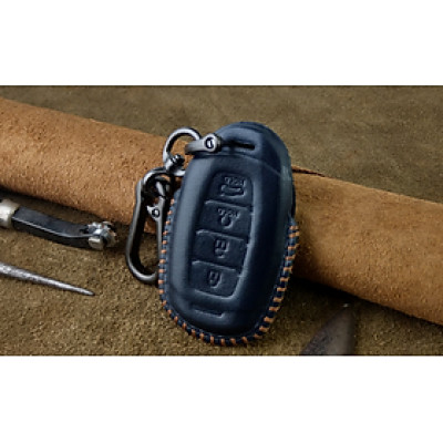 Bao Da Chìa Khóa Handmade Hyundai Accent 4 nút Ép phôm Da Bò Thật - hàng chính hãng