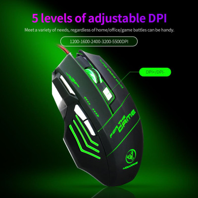 Chuột chơi game có dây công thái học HXSJ S300  nhẹ nhàng đầy màu sắc với DPI có thể điều chỉnh cho người chơi cao cấp