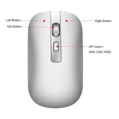 Chuột không dây HXSJ M50 Chế độ kép  2.4G dùng trong văn phòng với DPI có thể điều chỉnh cho máy tính xách tay PC - Màu bạc