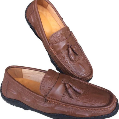 Giày mọi nâu Trường Hải da bò vân cá sấu đế cao su GM0100