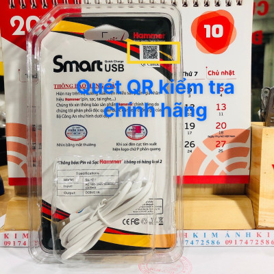 Bộ sạc Ham mer 2.1A chân cắm Type C, hàng chính hãng hảo hành 12 tháng