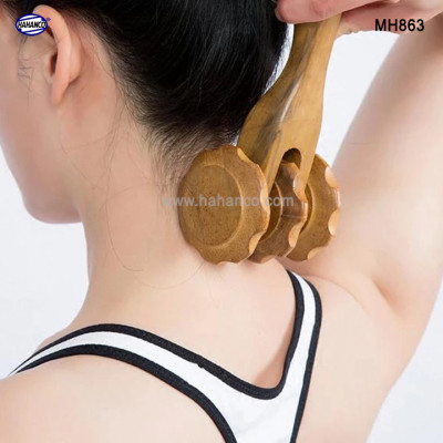 Cây lăn massage toàn thân 3 bánh gai đa năng bằng gỗ Bách Xanh (MH863) Xua tan nỗi lo đau nhức tạo cảm giác thoải mái - Chăm sóc sức khỏe