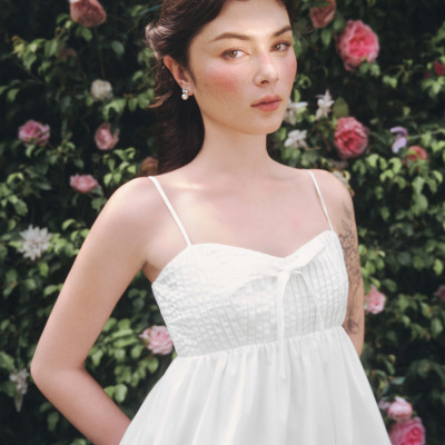 DOTTIE - Đầm ngắn tùng bí cúp ngực - Trắng - D0657