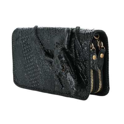 HP3730-31-32-33 - Bóp nữ da cá sấu Huy Hoàng nhiều ngăn đầu cá sấu đan viền màu đen, nâu đất, vàng, nâu đỏ