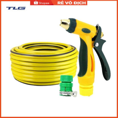 Bộ dây vòi xịt nước rửa xe,tưới cây tăng áp 3 lần 7-10M( nối nhựa xanh) 206317
