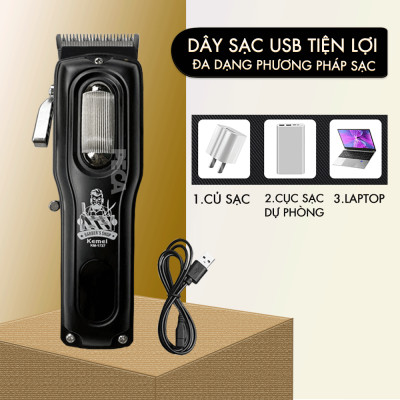 Tông đơ cắt tóc chuyên nghiệp Kemei KM-1727 công suất mạnh 8W màn hình LCD sạc nhanh USB tiện lợi - Chính hãng
