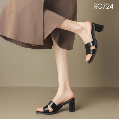 Dép nữ quai ngang, gót trụ ROSATA RO724 - 7p - Đen, Trắng - BKSTORE