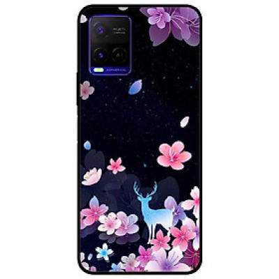 Ốp lưng dành cho Vivo Y21 - Vivo Y21s mẫu Hoa Hươu Nền Đen