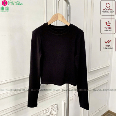 Áo thun trơn Hiền Trần BOUTIQUE cổ tròn crop dáng lỡ tay dài mặc thu đông siêu xinh cho nữ - Top Nữ Women A10