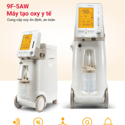 Máy Tạo Oxy Y Tế 93% Yuwell 9F-5AW - Hỗ Trợ Bệnh Nhân Suy tim, Suy phổi, Rối loạn hô hấp - Bảo Hành 1 Năm
