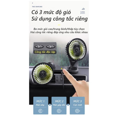 Quạt Đôi Mini 360 Độ Công Suất Lớn F404, Để trong xe ô tô hoặc trên bàn làm việc, văn phòng độ ồn thấp