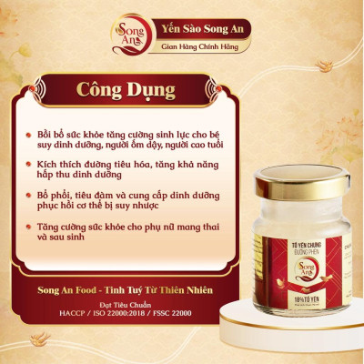 Yến chưng sẵn, Lốc 6 hũ tổ yến chưng đường phèn Song An Food hũ 70ml bổ sung dưỡng chất bồi bổ sức khỏe