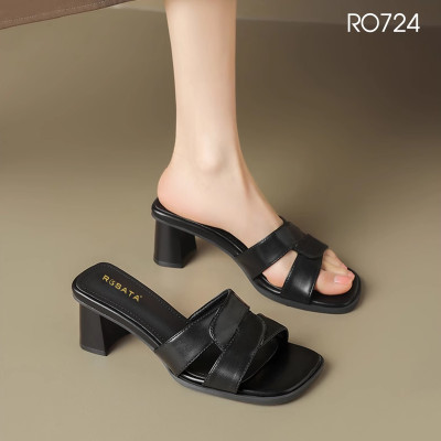Dép nữ quai ngang, gót trụ ROSATA RO724 - 7p - Đen, Trắng - BKSTORE