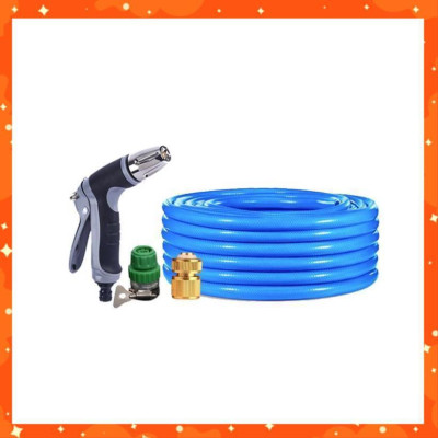 Bộ dây vòi xịt nước rửa xe,tưới cây tăng áp 3 lần 20m(cút đồng nối nhựa xanh) 206817