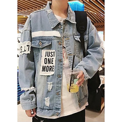 Áo khoác jean nam from rộng vá rách AKJN04 (Xanh bò)